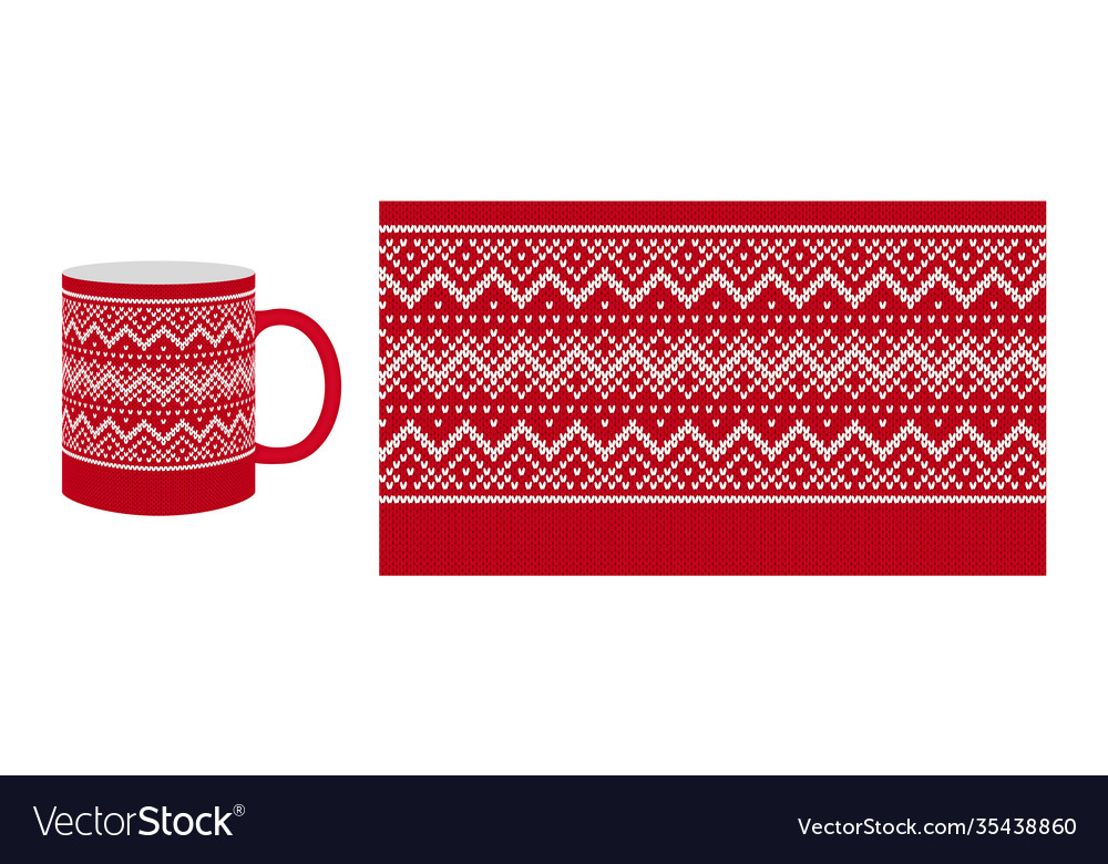 Knit seamless pattern red print border design vector image Knit seamless pattern red print border design