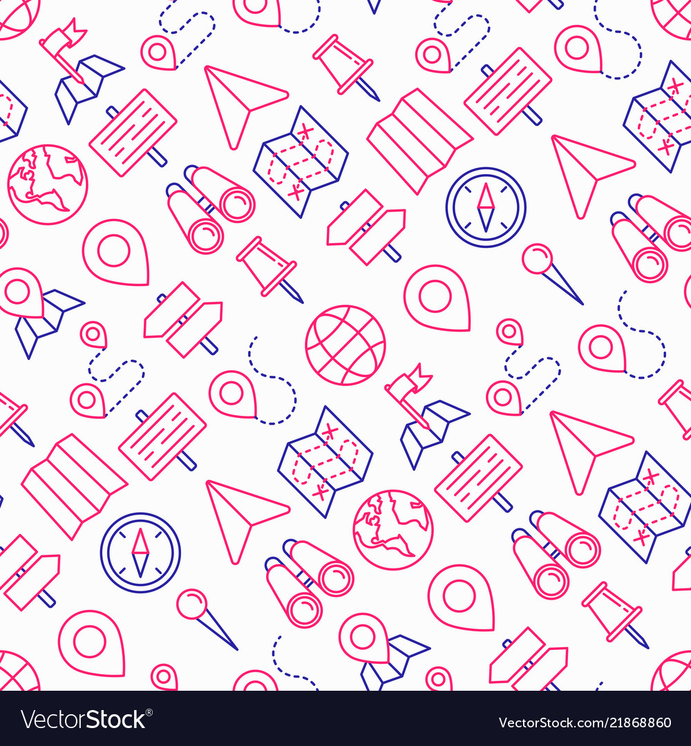 Location seamless pattern with thin line icons vector image Location seamless pattern with thin line icons