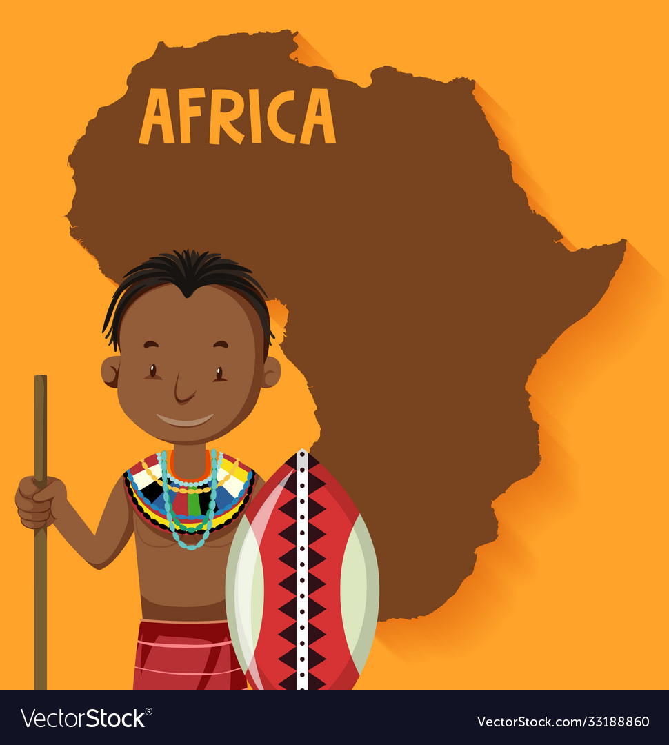 Native african tribes with map on background