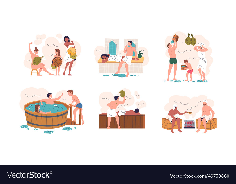People in banya women and man relaxation vector image People in banya women and man relaxation
