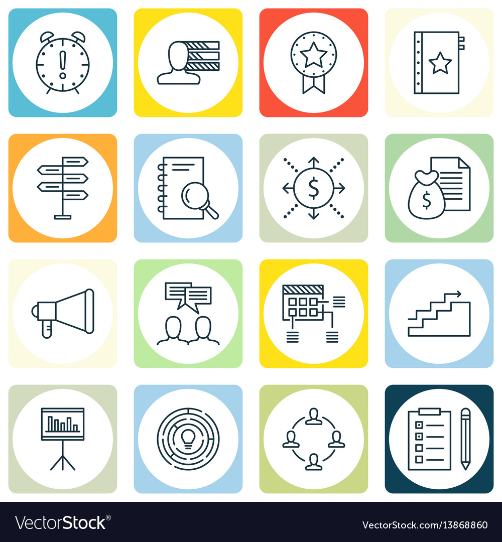 Set of 16 project management icons includes vector image Set of 16 project management icons includes