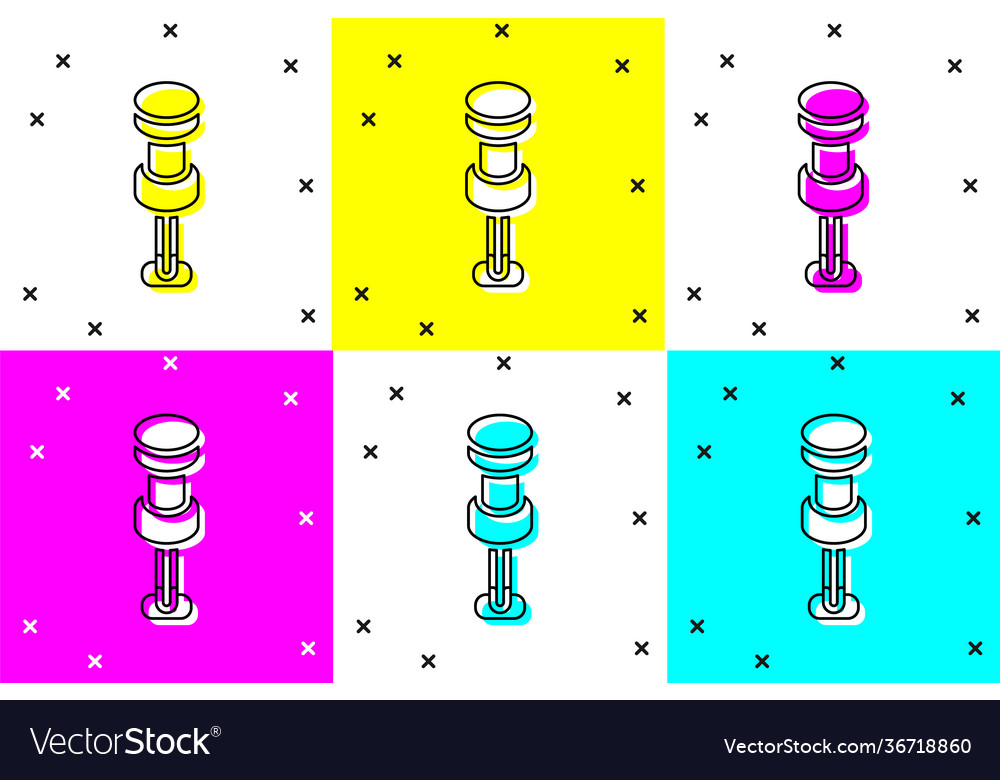 Set push pin icon isolated on color background