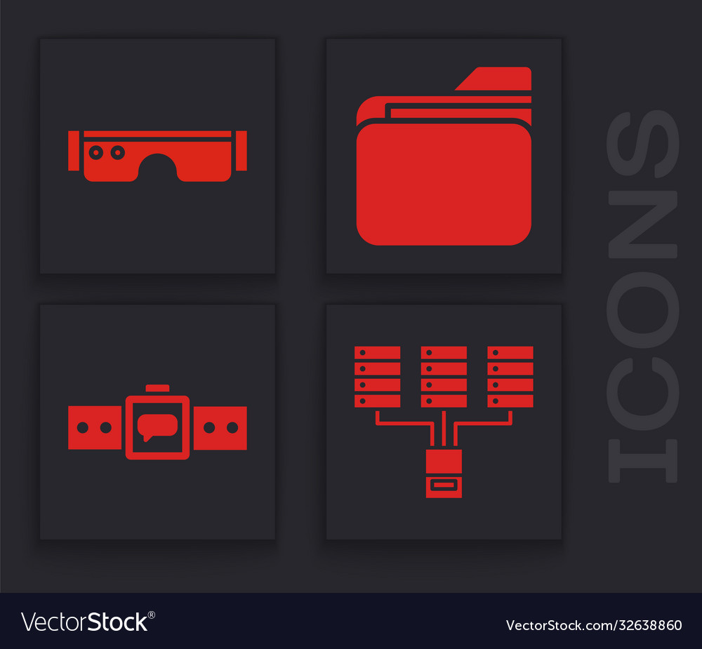 Set server data web hosting smart glasses vector image Set server data web hosting smart glasses