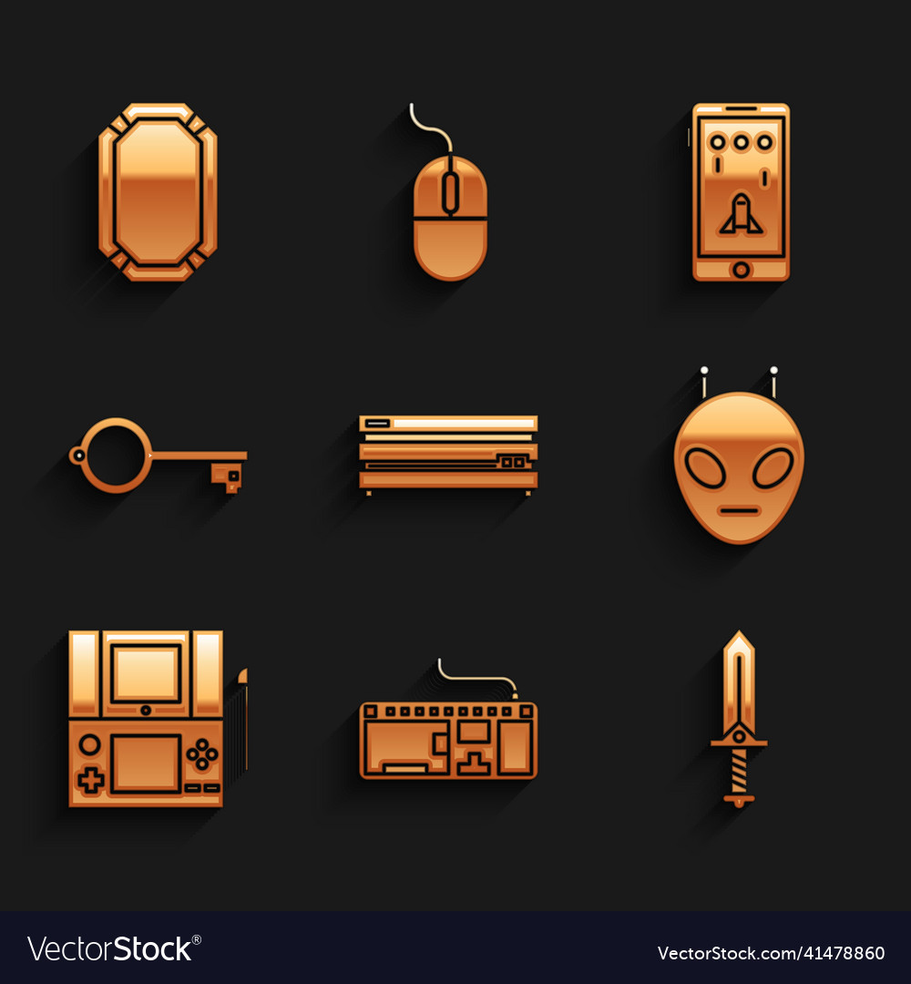 Set video game console computer keyboard sword Vector Image Set video game console computer keyboard sword