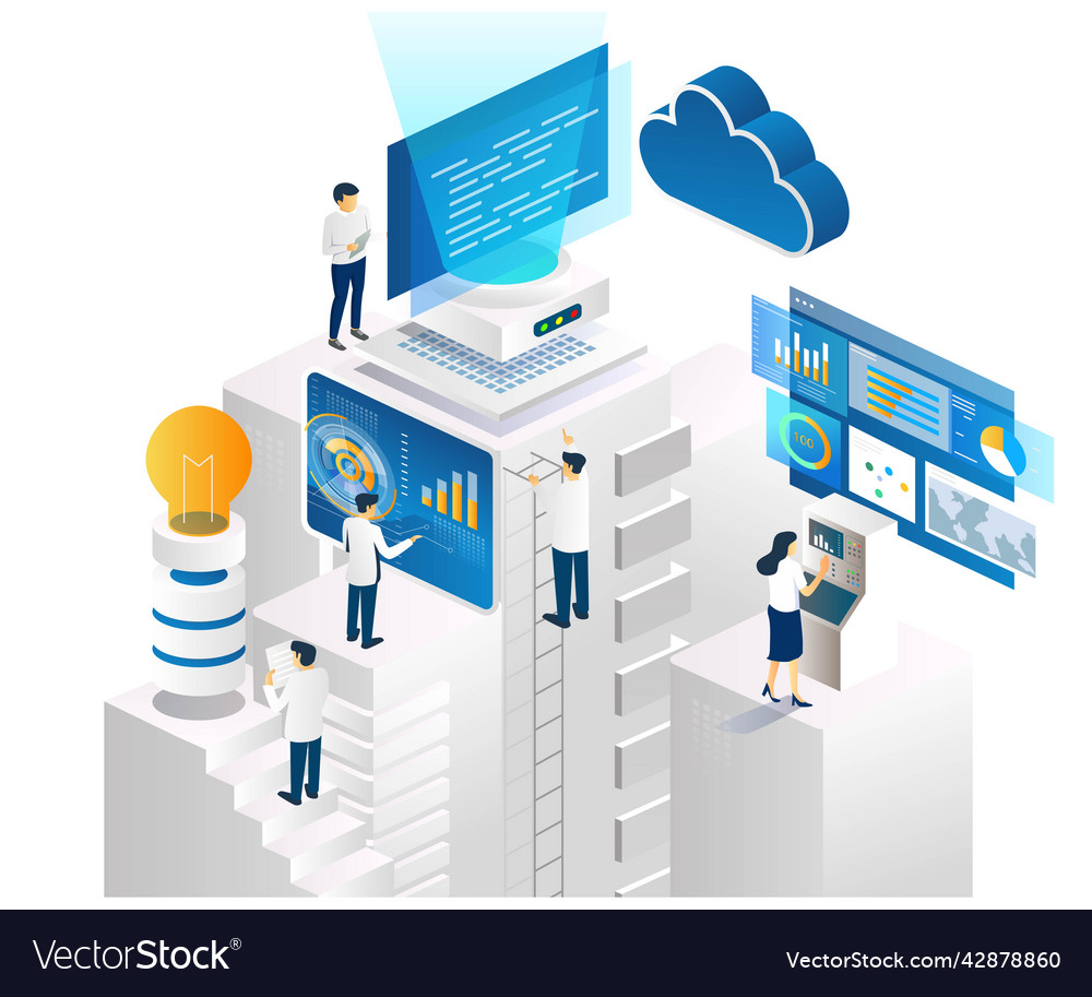 Team is analyzing the data and developing vector image Team is analyzing the data and developing