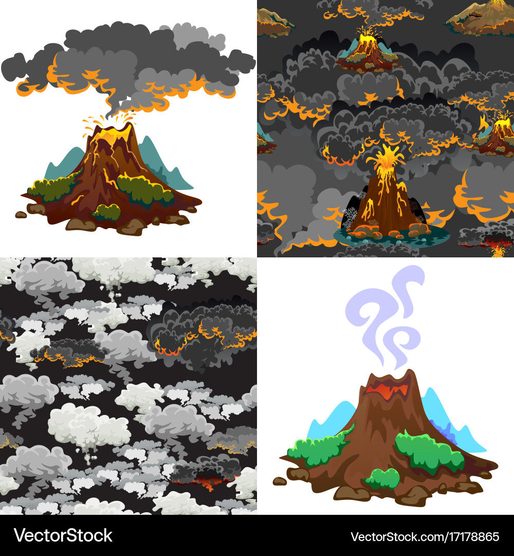 A set volcanoes varying degrees eruption Vector Image