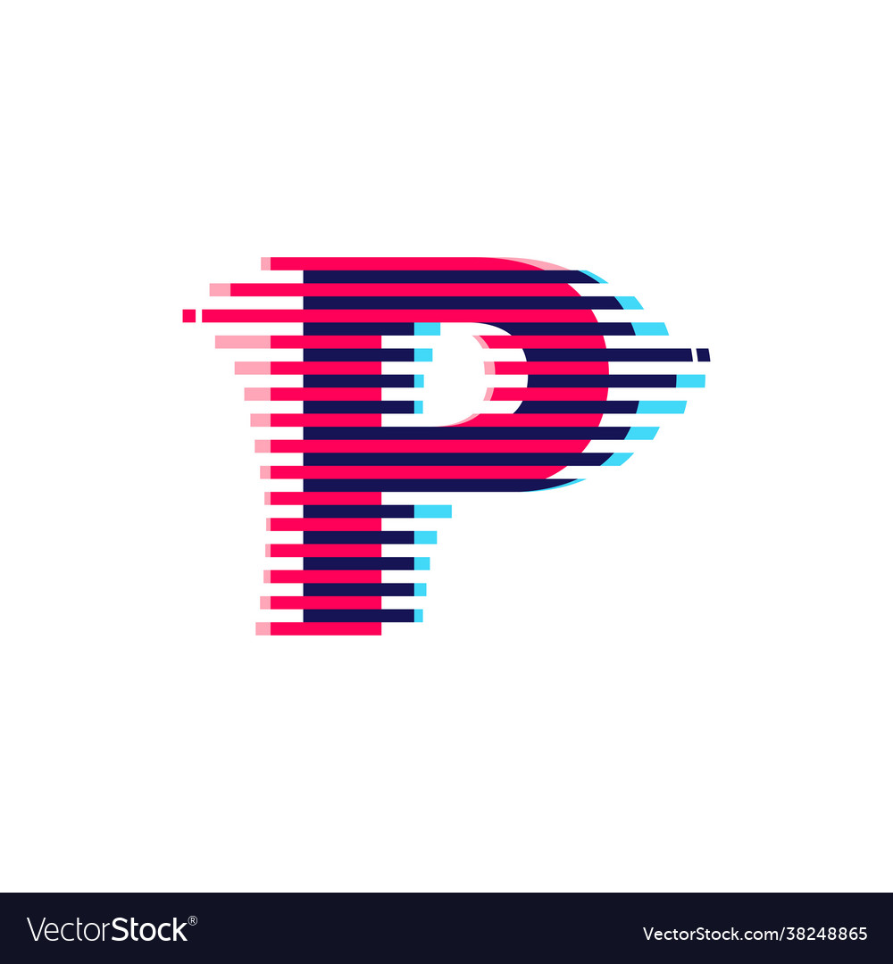 P letter logo with vibrant line glitch effect Vector Image