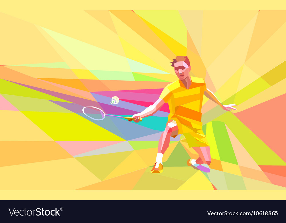 Polygonal badminton player on yellow low poly Vector Image