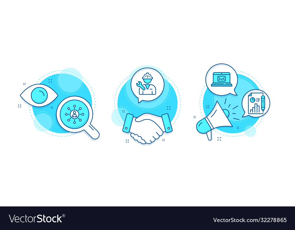 Report document repairman and networking icons vector image Report document repairman and networking icons