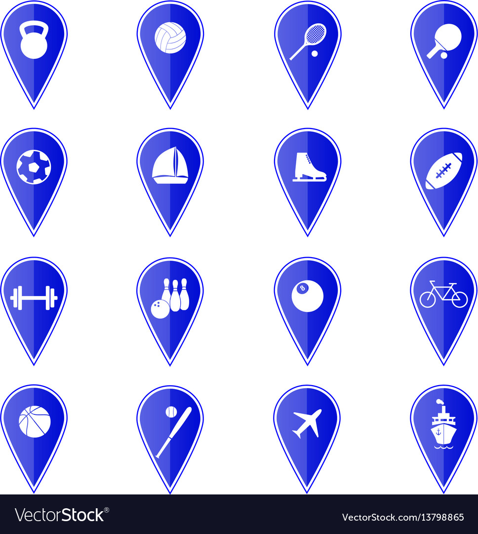 Set of blue map pointers with sport icons vector image Set of blue map pointers with sport icons
