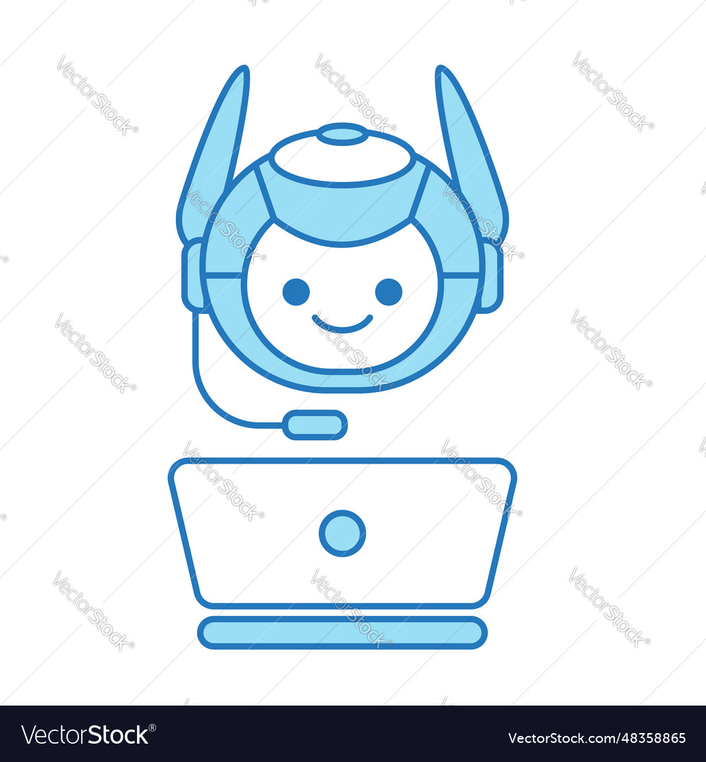 Virtual assistant or chat bot icon with laptop