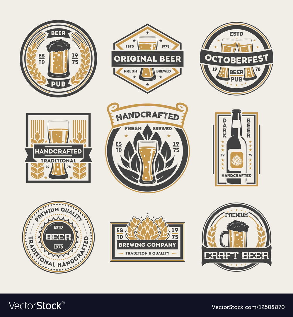 Craft Beer Vintage Isolated Label Set Royalty Free Vector