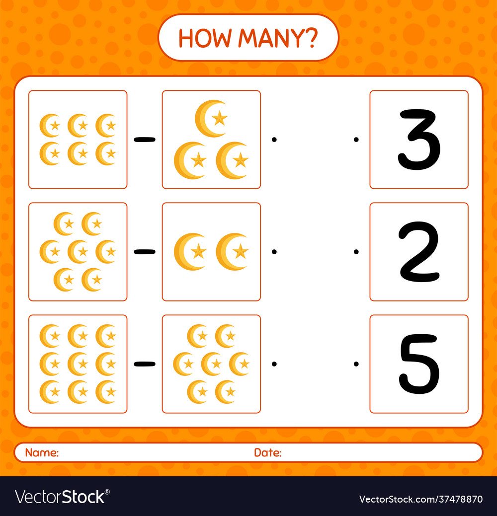 How many counting game with moon and star vector image How many counting game with moon and star