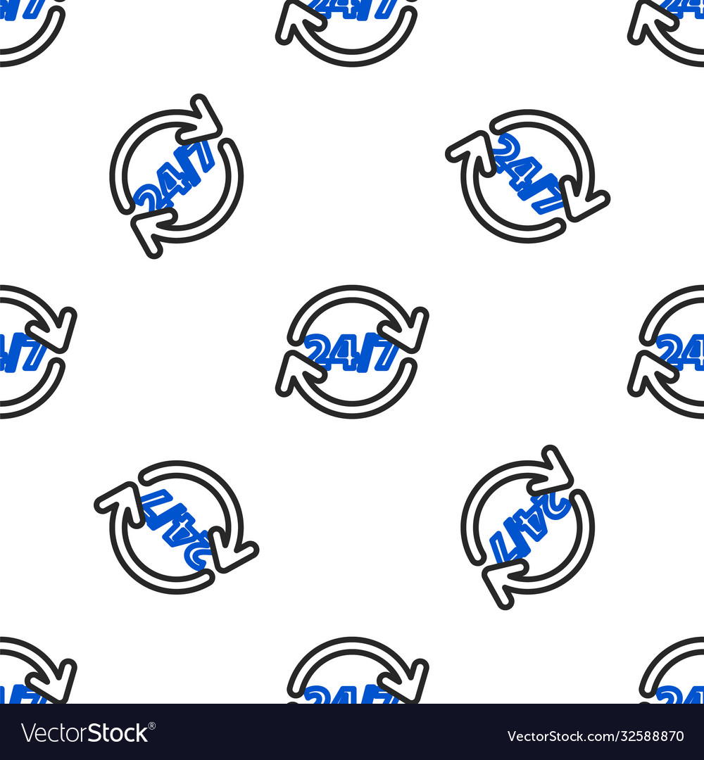 Line clock 24 hours icon isolated seamless pattern vector image Line clock 24 hours icon isolated seamless pattern