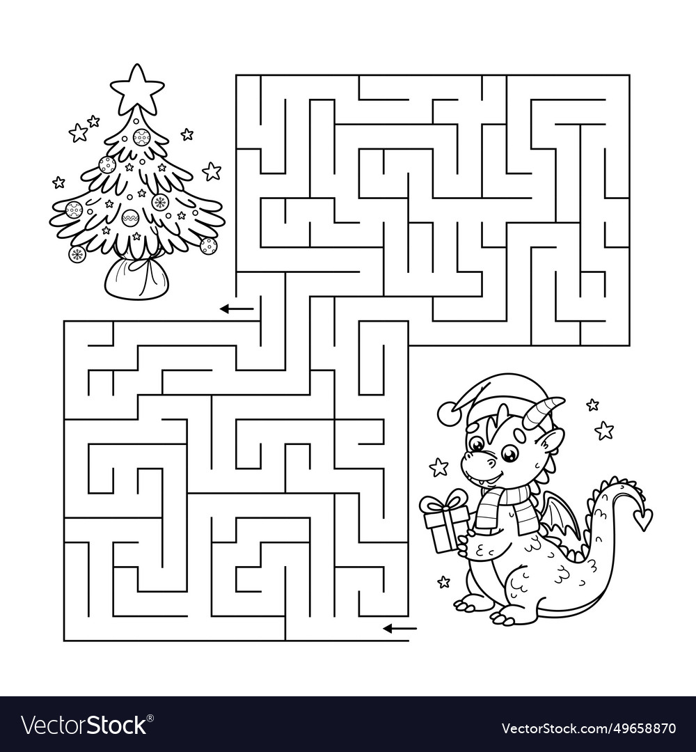 New year kids game maze puzzle with holiday dragon