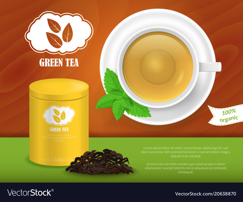 Realistic detailed 3d green tea ads