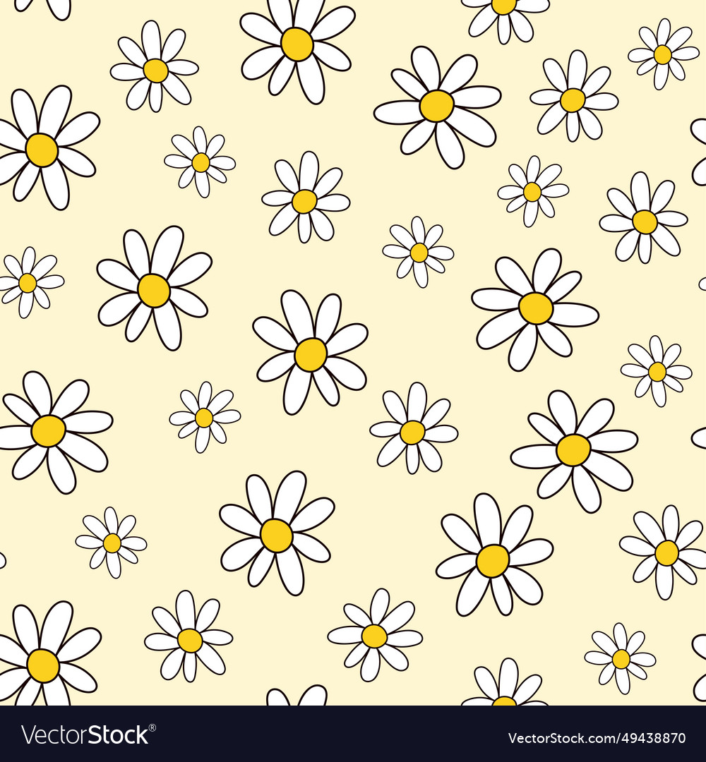 Seamless pattern with chamomile in doodle style