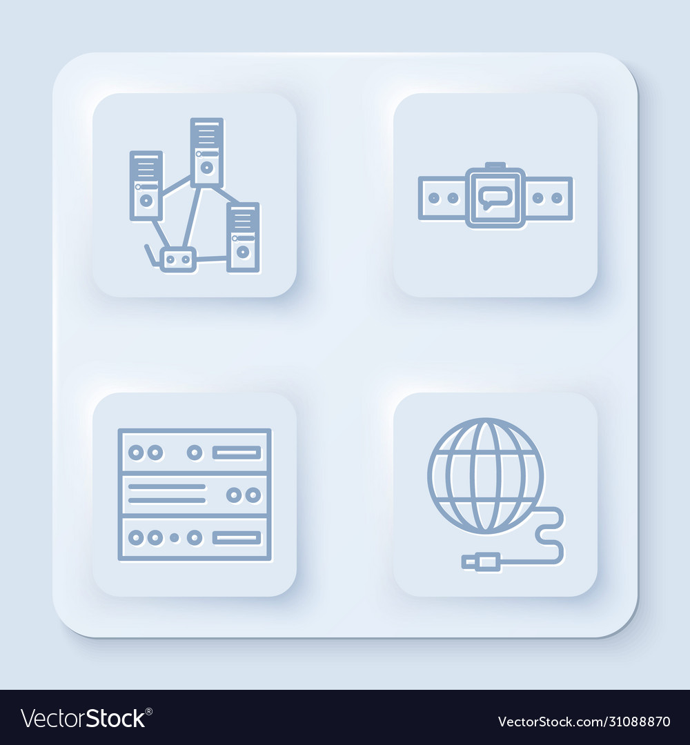 Set line computer network smartwatch server vector image Set line computer network smartwatch server
