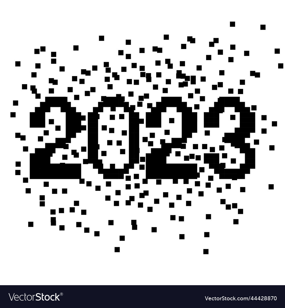 Sign of the 2023 year with hex pixel grid new vector image Sign of the 2023 year with hex pixel grid new