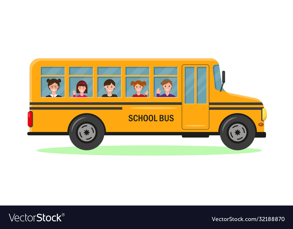 Yellow school bus with smiling pupils Royalty Free Vector