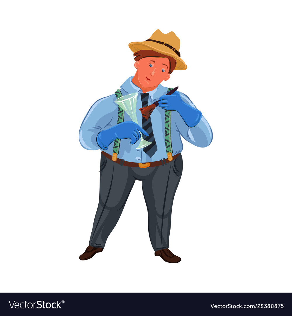 A classic fat detective in brown hat searching Vector Image