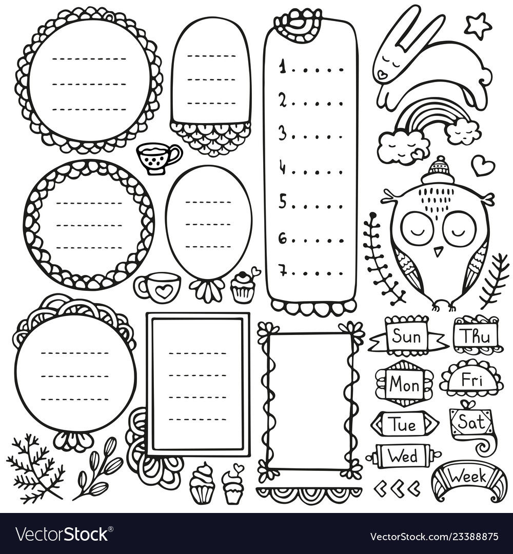 Bullet journal hand drawn elements Royalty Free Vector Image