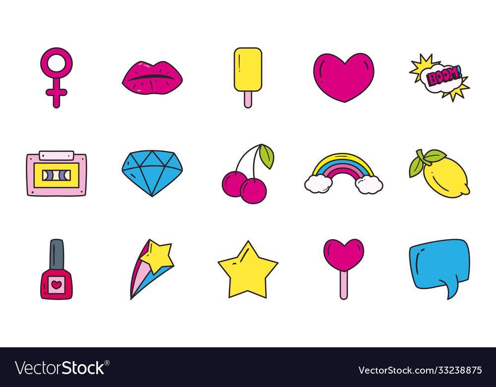 Pop art line and fill style set icons