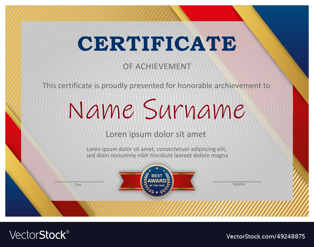 Red and gold certificate template Royalty Free Vector Image