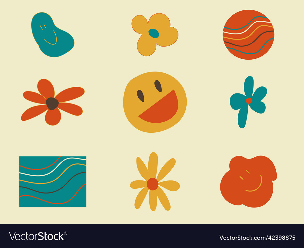 Set of elements in the style 1970 good vibes