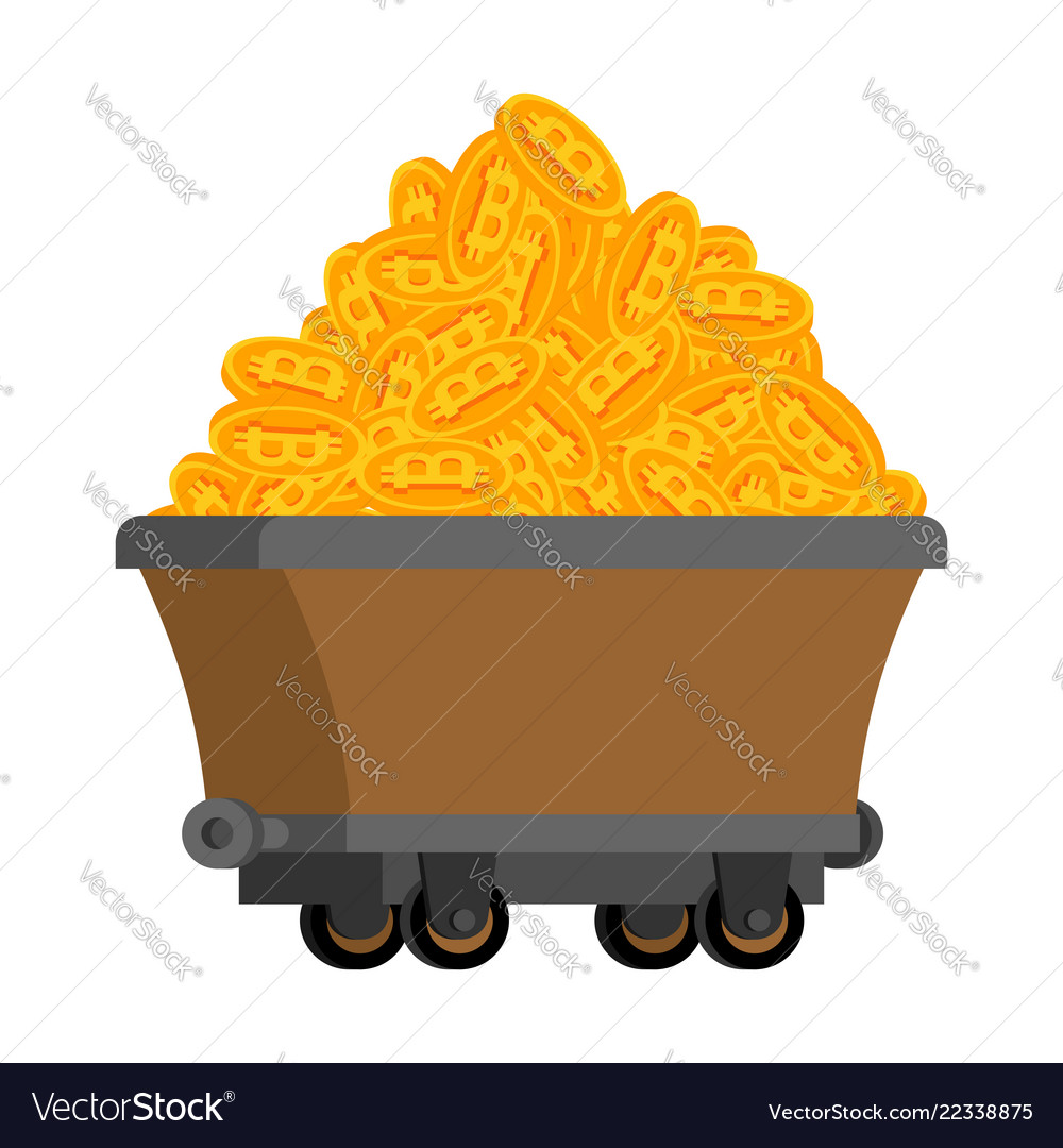 Trolley of bitcoins isolated miner tool mining vector image Trolley of bitcoins isolated miner tool mining