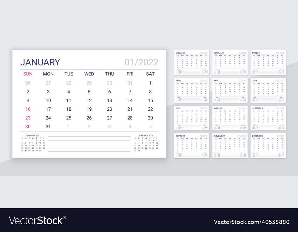 2022 Kalenderplaner Layout Tischgitter Vector Image 2022 Kalenderplaner Layout Tischgitter