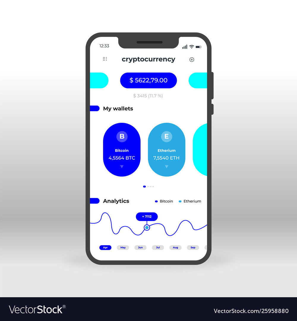 Blue crypto currency wallet ui ux gui screen vector image Blue crypto currency wallet ui ux gui screen
