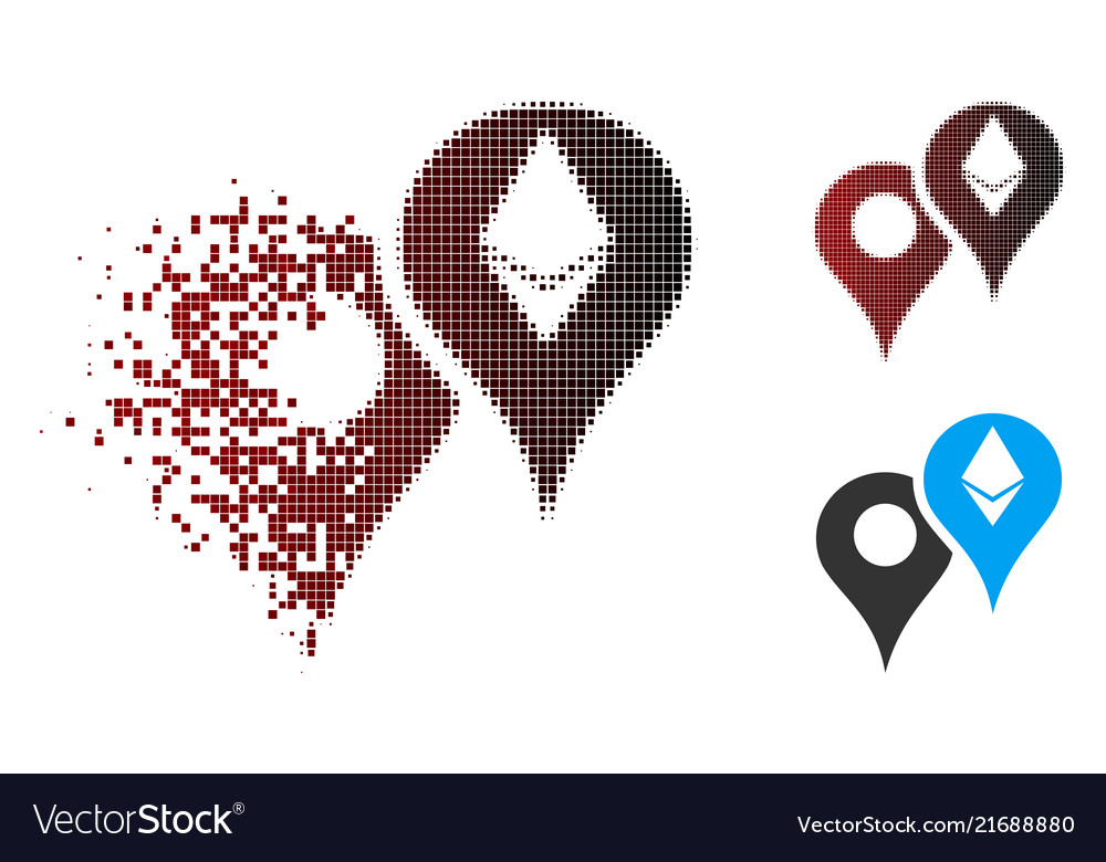 Disappearing pixel halftone ethereum map markers vector image Disappearing pixel halftone ethereum map markers