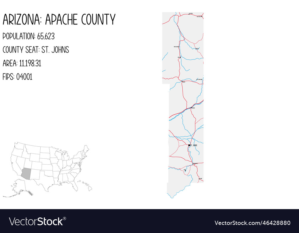 Map of apache county in arizona usa vector image Map of apache county in arizona usa