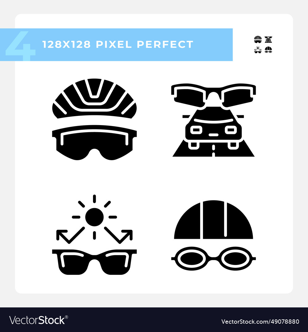 Pixel perfect glyph style eye care icons set