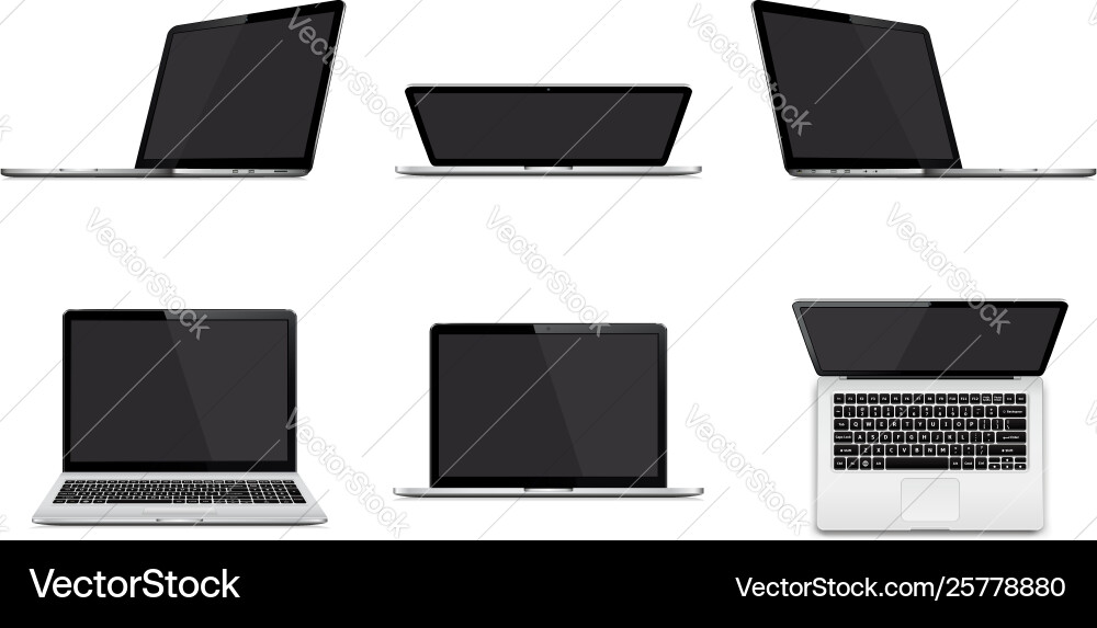 Set modern laptop with blank screen isolated Vector Image