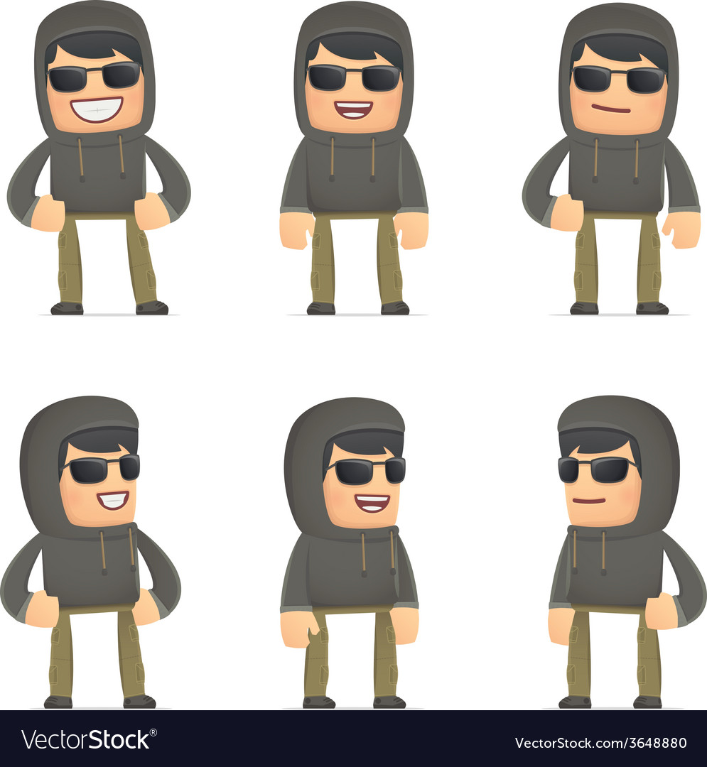 Set of hacker character in different poses