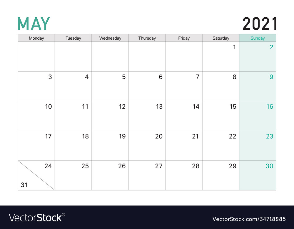 2021 may desk calendar in green white theme