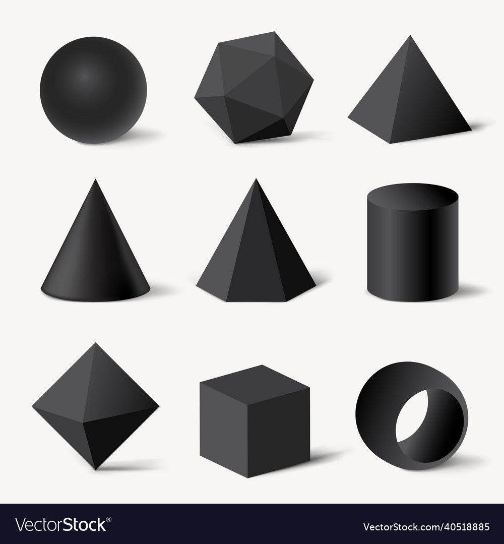 3d rendered geometrical shapes black elements Vector Image