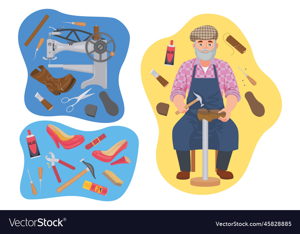 Cobblers routine flat compositions Royalty Free Vector Image