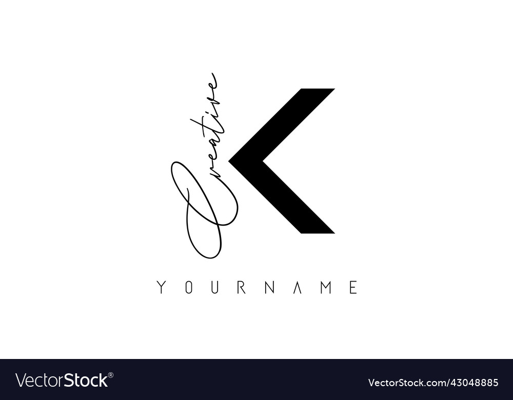 Creative k logo with cuts and handwritten text Vector Image