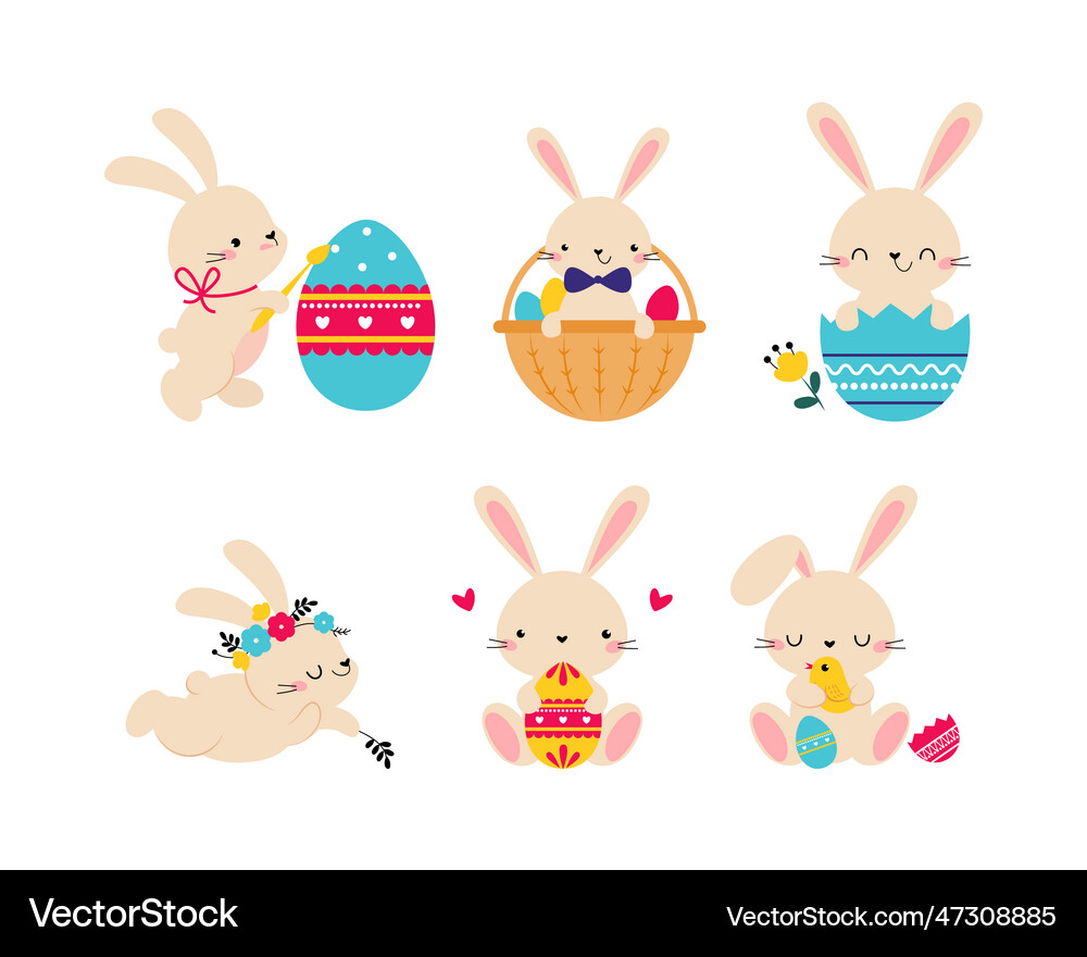 Cute easter bunny with egg set – Royalty-Free Vector | VectorStock