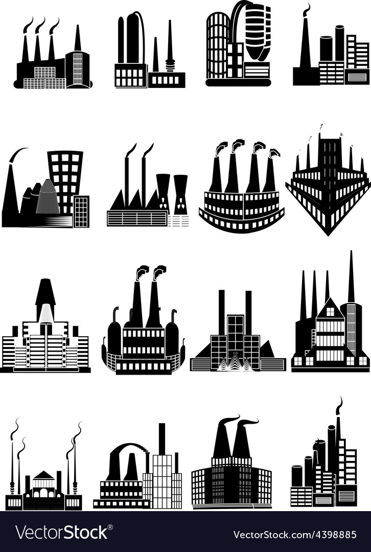 Factory buildings icons set Royalty Free Vector Image