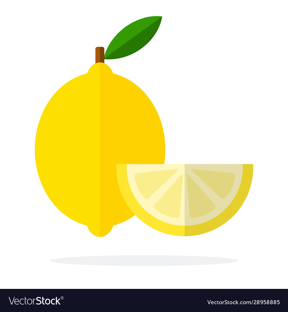 Lemon with leaf and segment flat isolated vector image Lemon with leaf and segment flat isolated