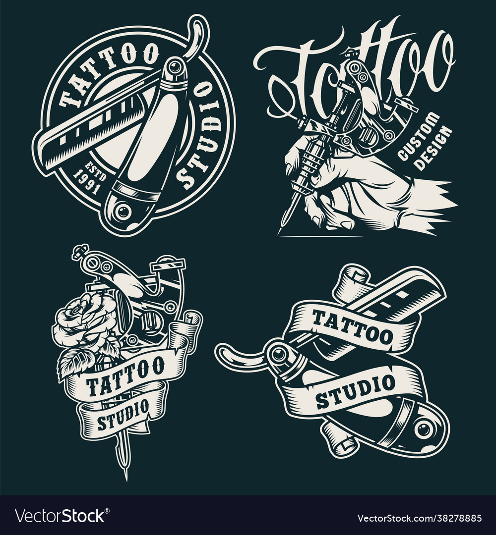 Vintage monochrome tattoo salon badges Royalty Free Vector