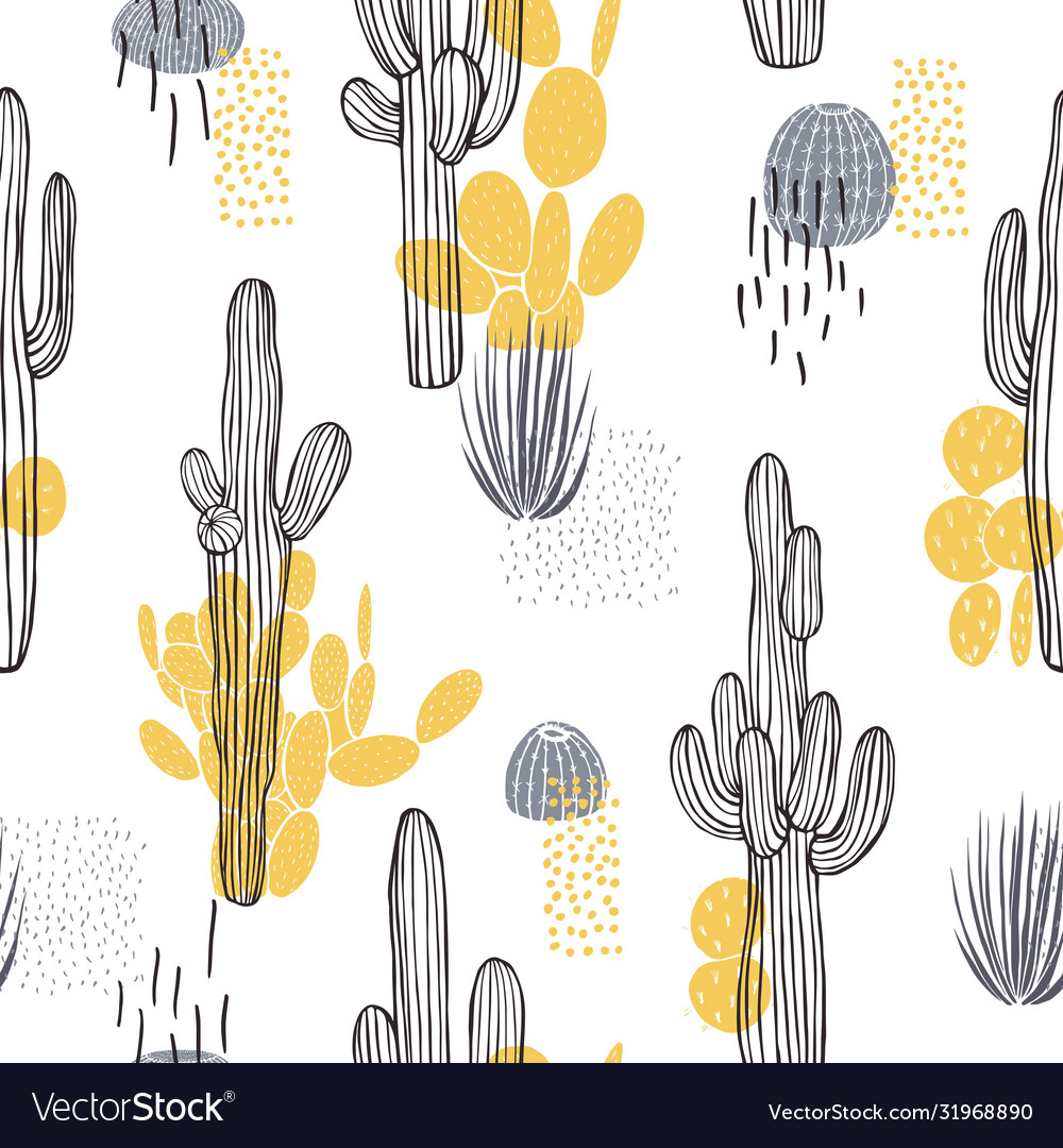 Desert plants cacti seamless pattern