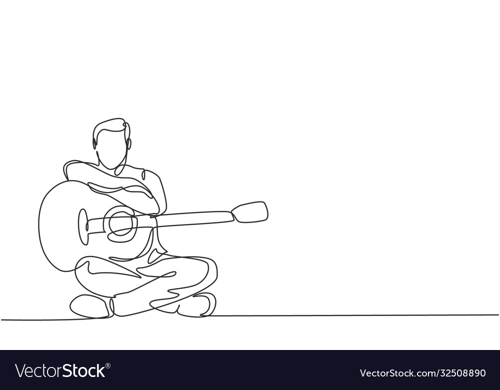 One continuous line drawing young happy male Vector Image