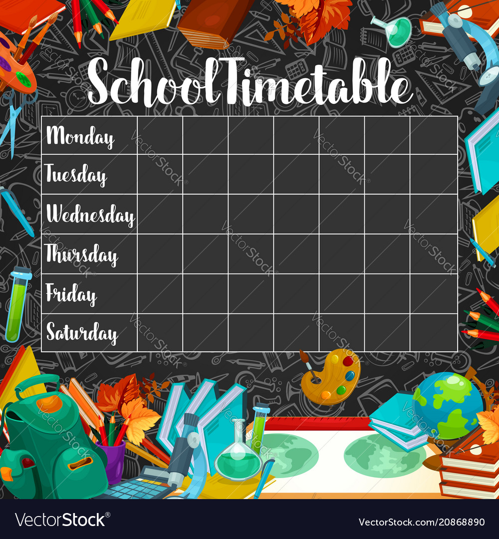 School timetable or lesson schedule on chalkboard Vector Image