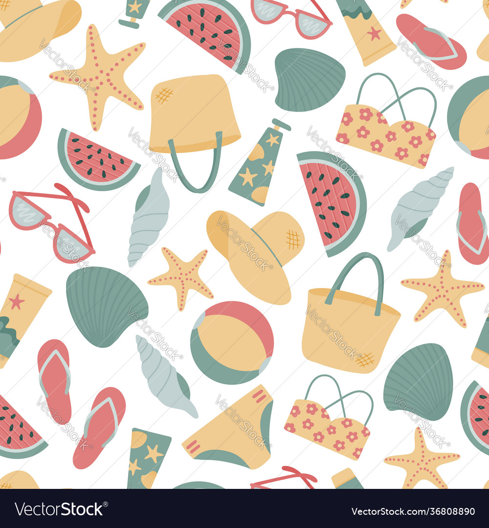 Seamless pattern with summer items for relaxing vector image Seamless pattern with summer items for relaxing