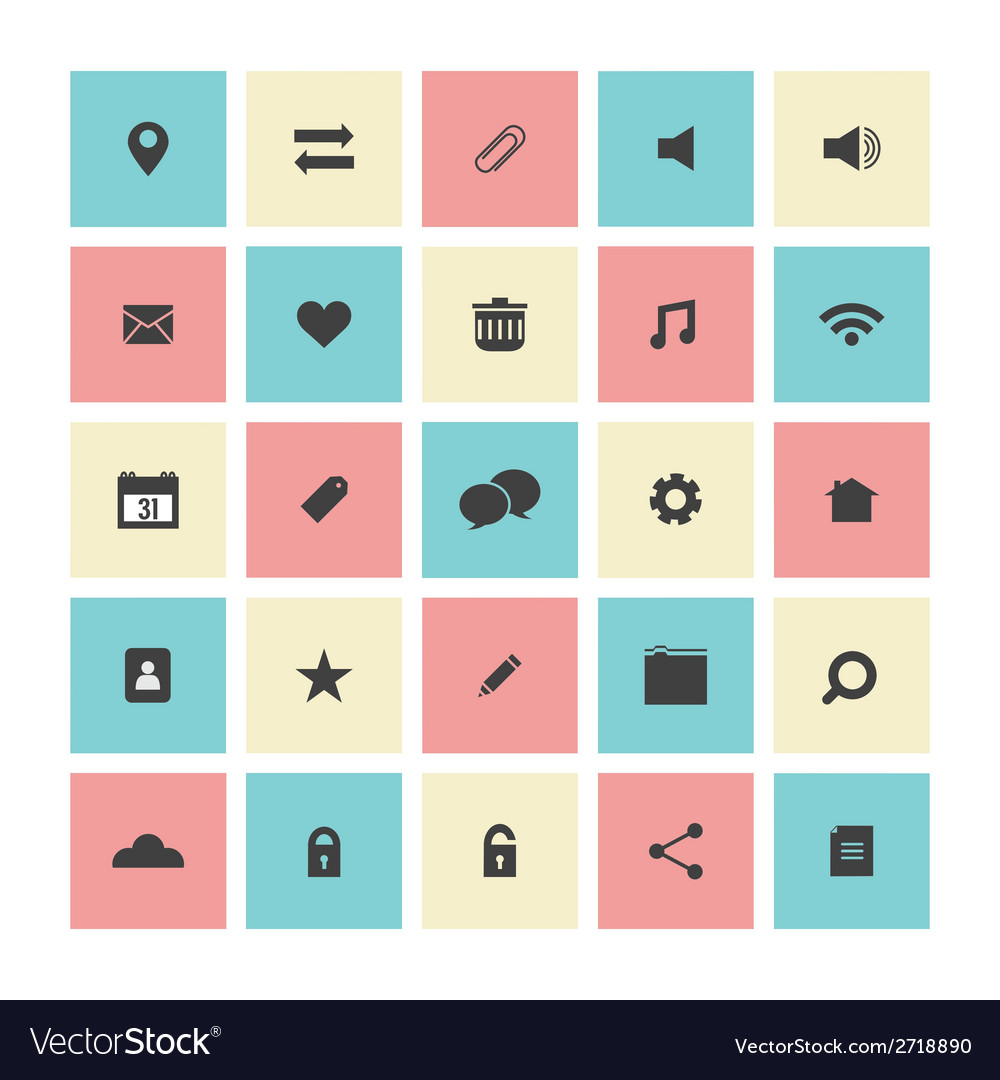 Square flat website icons set